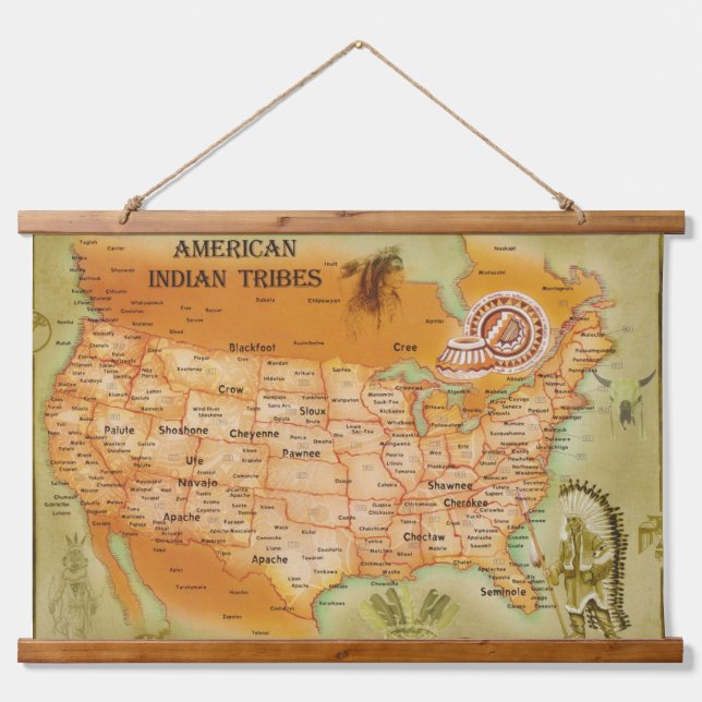 Tapiz Con Marco De Madera Muro nativo americano (Anverso )