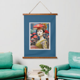 Tapiz Con Marco De Madera Mushroom Geisha Surreal Fantasy Art
