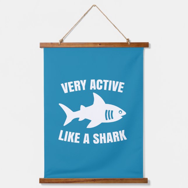 Tapiz Con Marco De Madera Muy activo como un tiburón (Anverso)