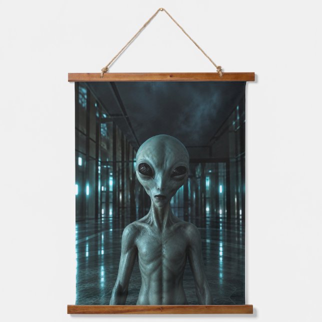 Tapiz Con Marco De Madera Mysterious Grey Alien (Anverso)