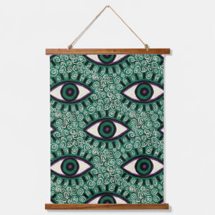 Tapiz Con Marco De Madera "Mystic Emerald Eyes" - Psychedelic Swirl Seamless