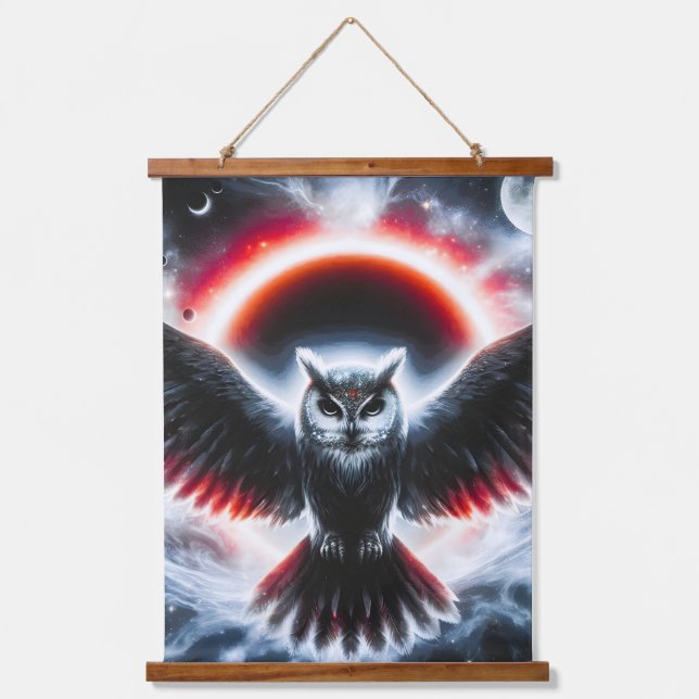 Tapiz Con Marco De Madera Mystical Cosmic Celestial Owl (Anverso)