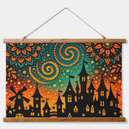 Tapiz Con Marco De Madera Mystical Night Castle Silhouette