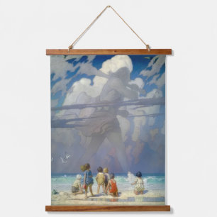 Tapiz Con Marco De Madera N.C. Wyeth El Gigante 1923 Ilustración Vintage