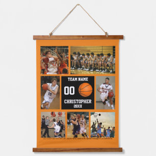 Tapiz Con Marco De Madera Naranja personalizado del collage de fotografías d