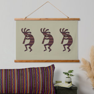 Tapiz Con Marco De Madera Naranja Purple Tan Black Southwest Kokopelli