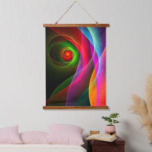 Tapiz Con Marco De Madera Naranja Verde Rojo Patrón de arte abstracto modern