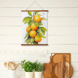 Tapiz Con Marco De Madera Naranjas de acuarela Tapestry Scroll Art