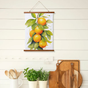 Tapiz Con Marco De Madera Naranjas de acuarela Tapestry Scroll Art