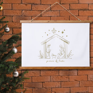 Tapiz Con Marco De Madera Natividad de Navidad moderna paz amor religioso