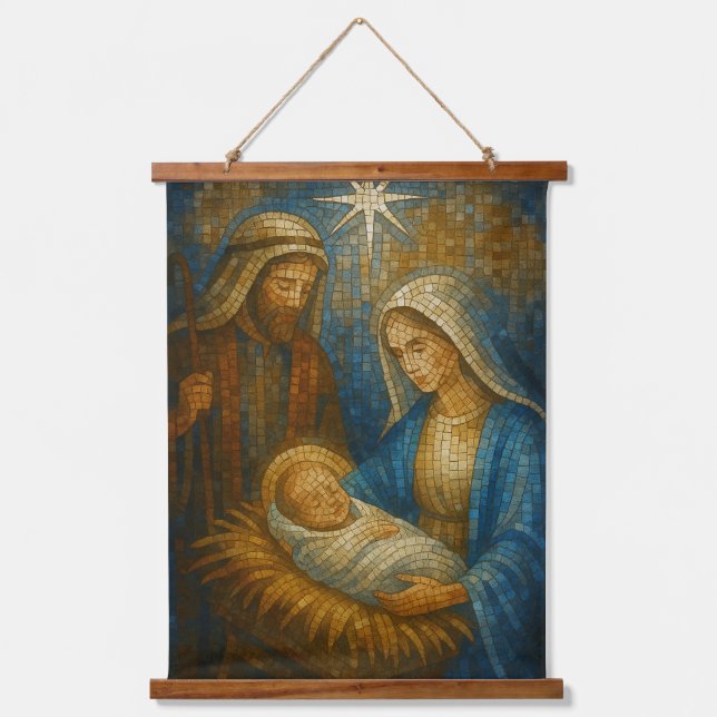 Tapiz Con Marco De Madera Nativity Stained Glass Mosaic | Holy Family  (Anverso)