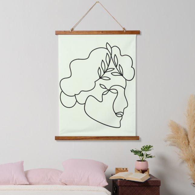 Tapiz Con Marco De Madera Naturaleza interior - Resumen del arte de la línea (Dormitorio)