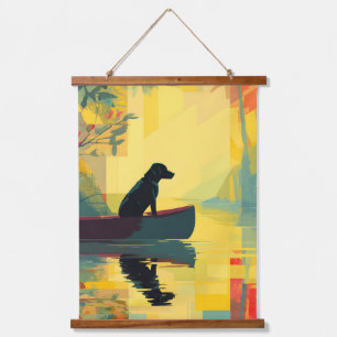 Tapiz Con Marco De Madera Naturaleza Minimalista Canoa Labrador Negro