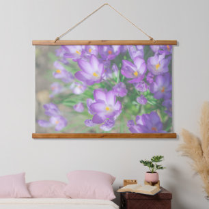 Tapiz Con Marco De Madera Naturaleza Púrpura Púrpura Pastel Crocus Flores Fl