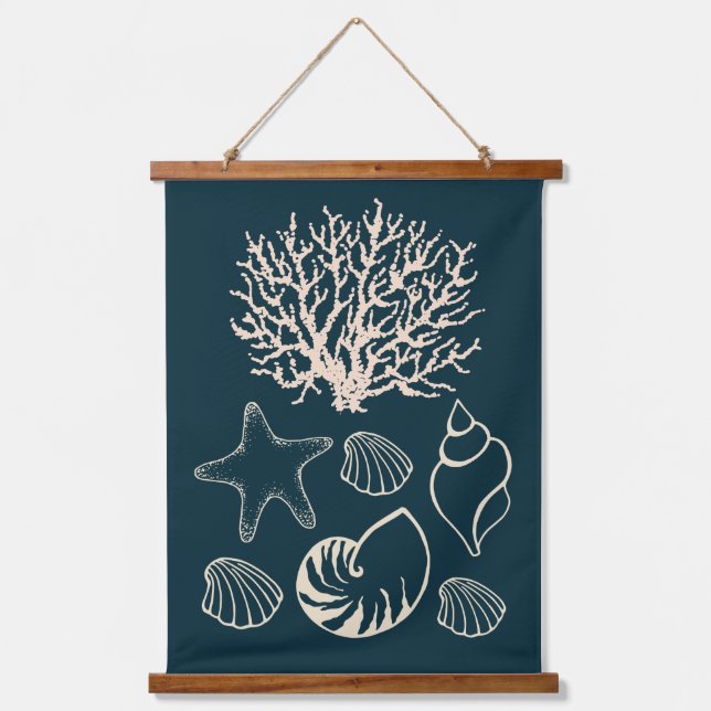 Tapiz Con Marco De Madera Nautical Seashell Wall Tapestry  (Anverso)