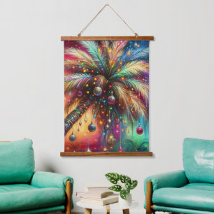 Tapiz Con Marco De Madera Navidades caprichosos Palm Tree Tropical Beach Viv