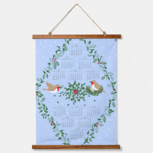 Tapiz Con Marco De Madera navidades de anidación en el calendario 2025 Robin