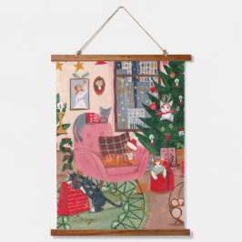 Tapiz Con Marco De Madera Navidades de gatos retro lindo