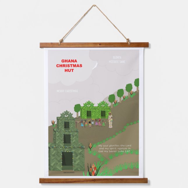 Tapiz Con Marco De Madera Navidades de Ghana Hut Wood taponado tapiz de pare (Anverso)