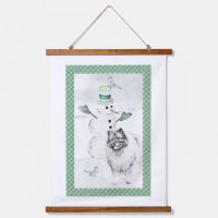 Navidades de Keeshond Snowman pinta arte de perro