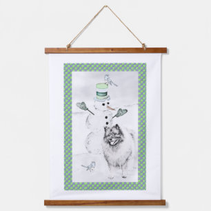 Tapiz Con Marco De Madera Navidades de Keeshond Snowman pinta arte de perro