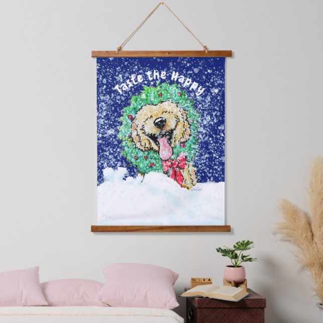 Tapiz Con Marco De Madera Navidades de KiniArt Doodle Moji Goldendoodle (Dormitorio)