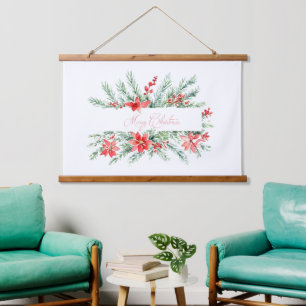 Tapiz Con Marco De Madera Navidades de poinsettia y vegetación acuática