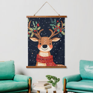 Tapiz Con Marco De Madera Navidades de renos Starry Noche de Twinkle