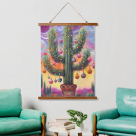 Tapiz Con Marco De Madera Navidades en el desierto Saguaro Cactus al suroest