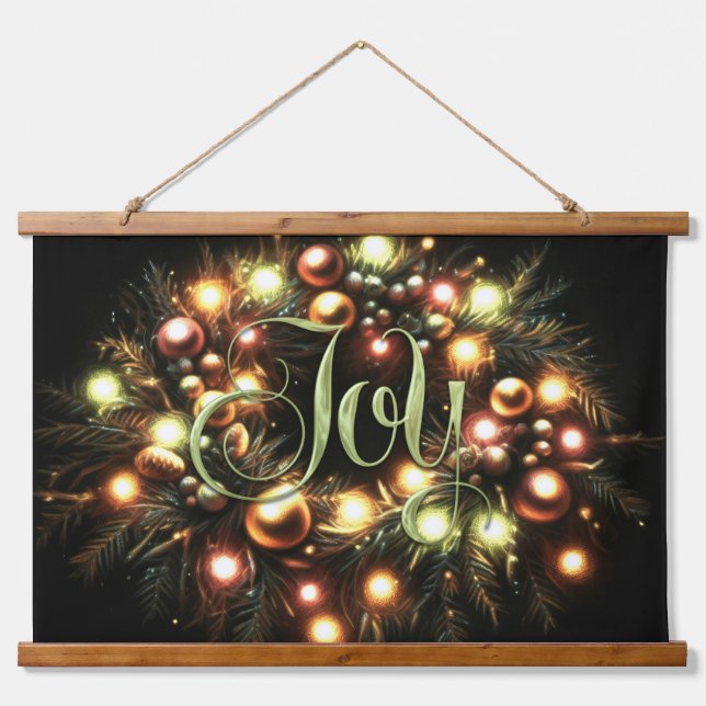 Tapiz Con Marco De Madera Navidades Evergreen Iluminó Wreath Joy (Anverso )