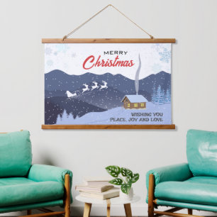 Tapiz Con Marco De Madera Navidades   Feliz año nuevo   Regalo de ciervo de 