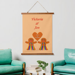 Tapiz Con Marco De Madera Navidades lesbianas Gingerbread Damas Personalizad