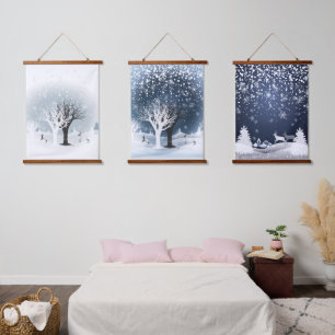 Tapiz Con Marco De Madera Navidades Nocturnos De Hadas. Bosque de fantasía,