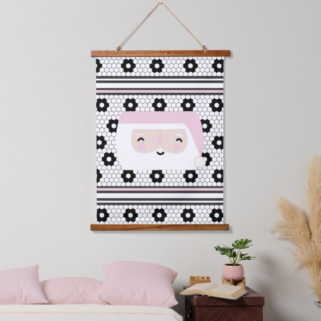 Tapiz Con Marco De Madera Navidades Retro Santa Pink Kids (Dormitorio)