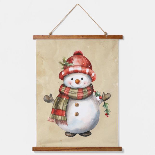 Tapiz Con Marco De Madera Navidades Snowman Snowwoman decoran acuarela diver (Anverso)
