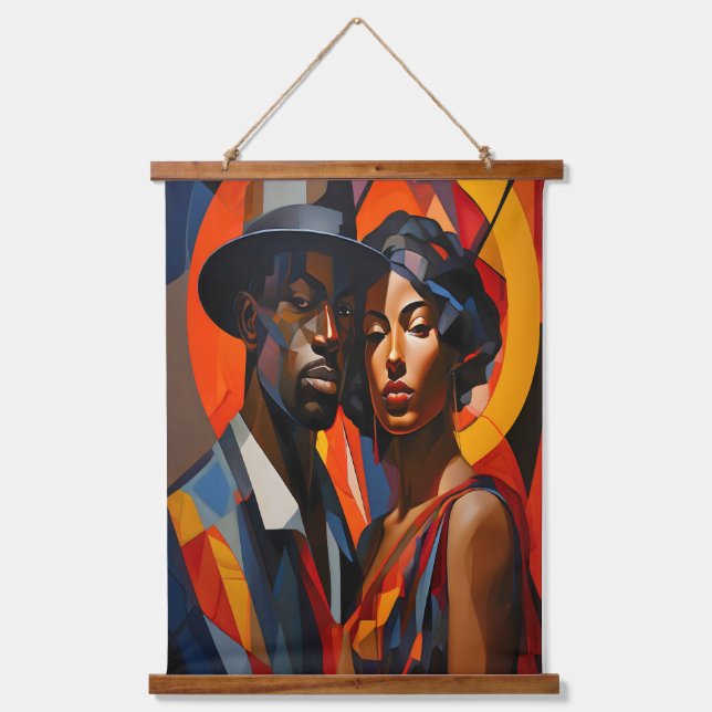 Tapiz Con Marco De Madera Negrita Resumen Cubismo Pareja Retrato - Arte Mode (Anverso)