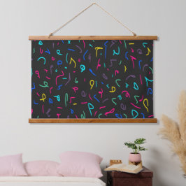 Tapiz Con Marco De Madera Neon Bright Marks on Black