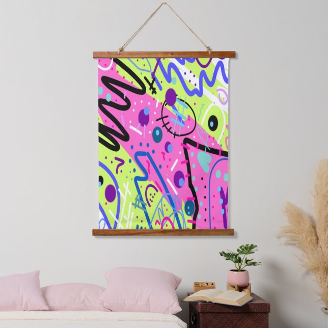 Tapiz Con Marco De Madera Neon Feelings Abstract Art (Dormitorio)