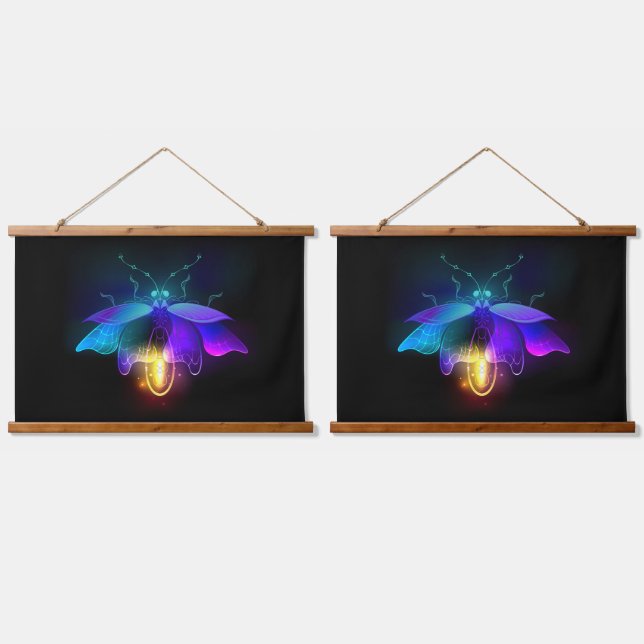 Tapiz Con Marco De Madera Neon Firefly en negro (Doble)