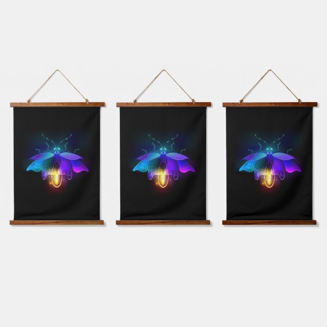 Tapiz Con Marco De Madera Neon Firefly en negro (Triple)