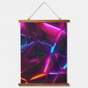 Tapiz Con Marco De Madera Neón Geométrico Abstracto Futurista Ciberpunk