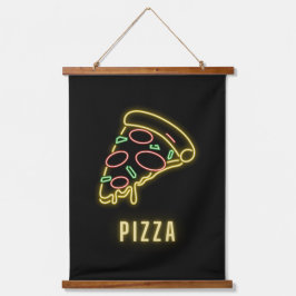 Tapiz Con Marco De Madera Neon Pizza Slice