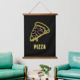 Tapiz Con Marco De Madera Neon Pizza Slice