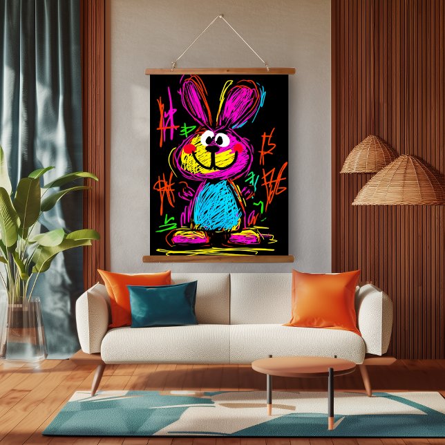 Tapiz Con Marco De Madera Neon Pop Art Bunny: Jugativo y vibrante (Subido por el creador)