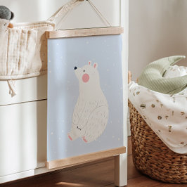 Tapiz Con Marco De Madera Nieve azul invierno Oso polar Nursery decoración d