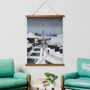 Tapiz Con Marco De Madera Nieve de la Tarde en el Pueblo Terajima Hasui Kawa