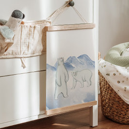 Tapiz Con Marco De Madera Nieve invierno Oso Polar Ártico Nursery Decoración