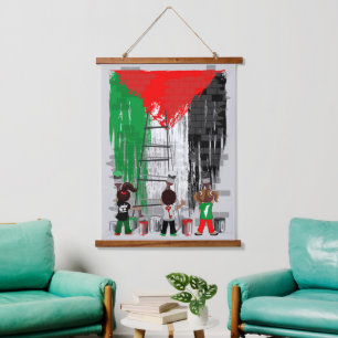 Tapiz Con Marco De Madera Niños de Gaza pintando la bandera de Palestina
