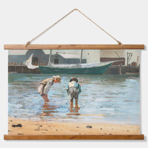 Tapiz Con Marco De Madera Niños Vintage Vadeando Por Winslow Homer (1873)