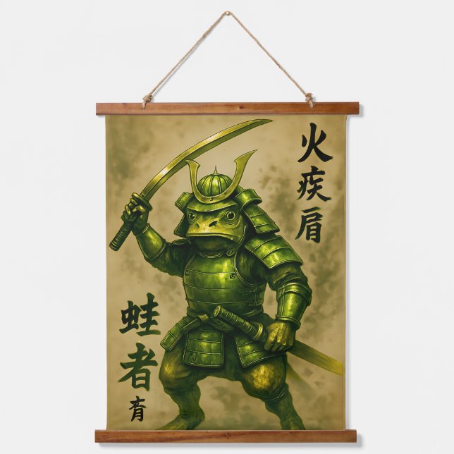 Tapiz Con Marco De Madera Noble Frog Samurai (Anverso)